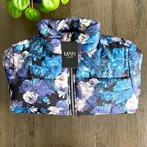 NEW- boohooMAN Puffer Jacket In Floral Print